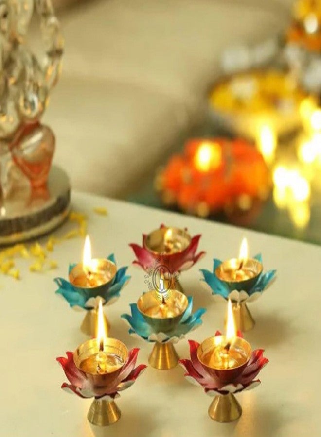 DSH Brass Diyas for Pooja Room Lotus Shape Set of 6 with Gift Box Akhand Jyot Diya Deepak Set for Diwali Festival Gift Item - Image 2